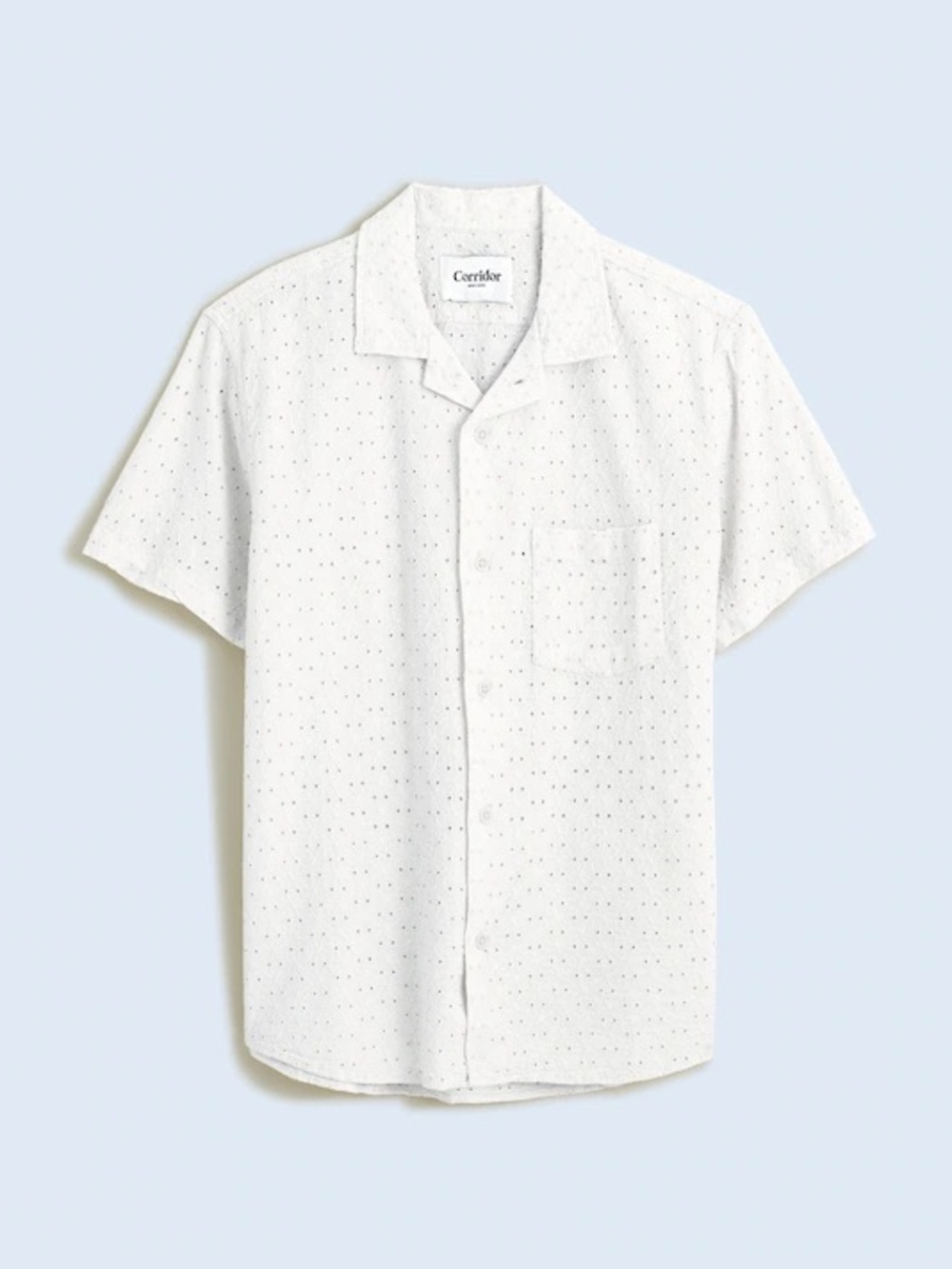 Men’s Corridor White Floral Eyelet Short-Sleeve Shirt